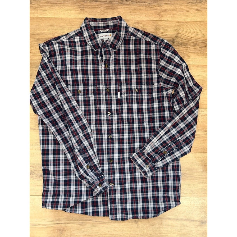 Carhartt Relaxed Fit Flannel Shirt Plaid Button Up Long Sleeve‎ Mens Medium